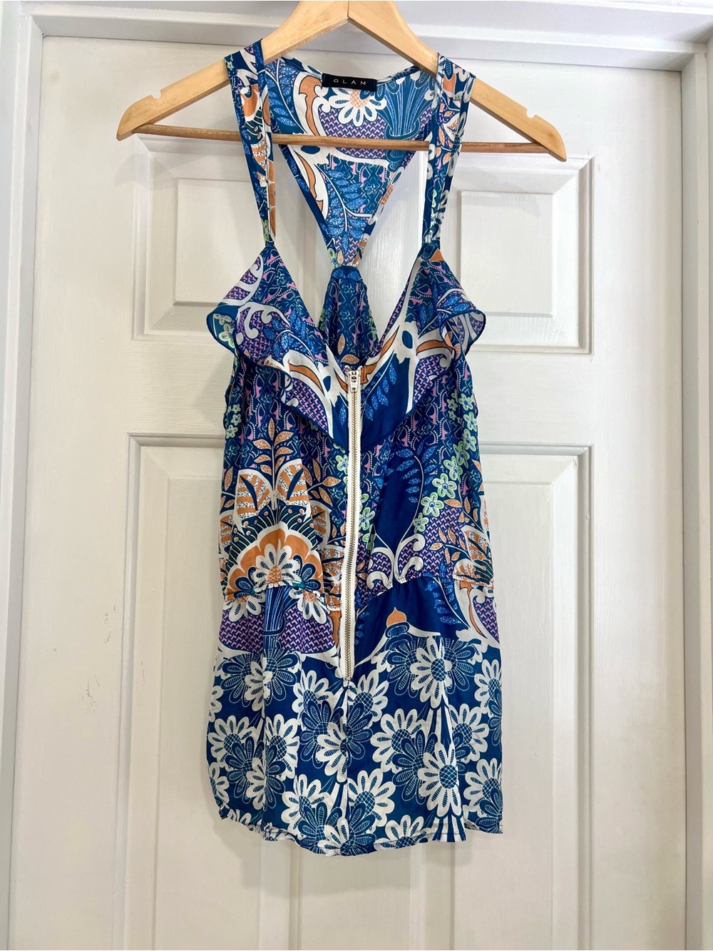 100% Silk Halter Top Boho Y2K Floral Paisley Resort Wear Small